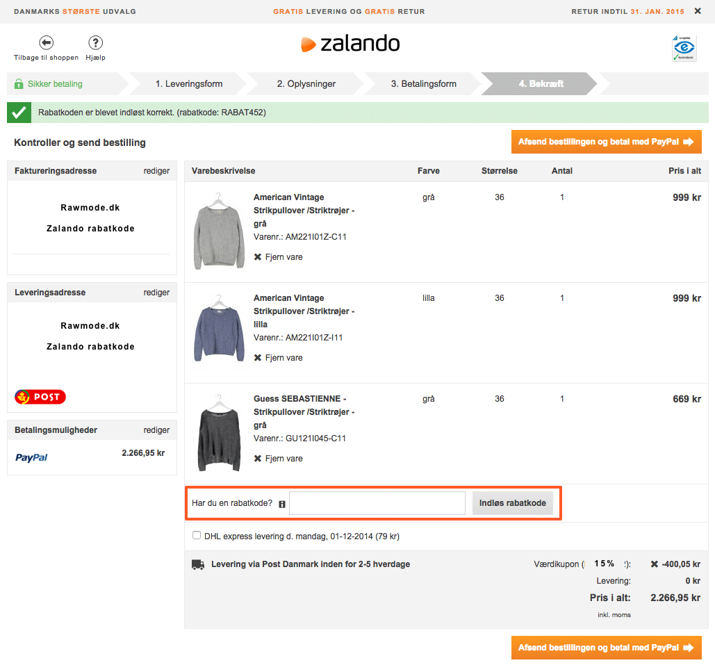 Rabatkode til Zalando Sådan bruges rabatkoden hos Zalando